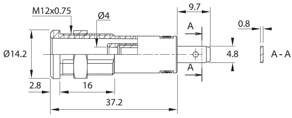 Mechanical Drawing - Cal Test Electronics CT4008 4mm Sheathed Banana Jacks